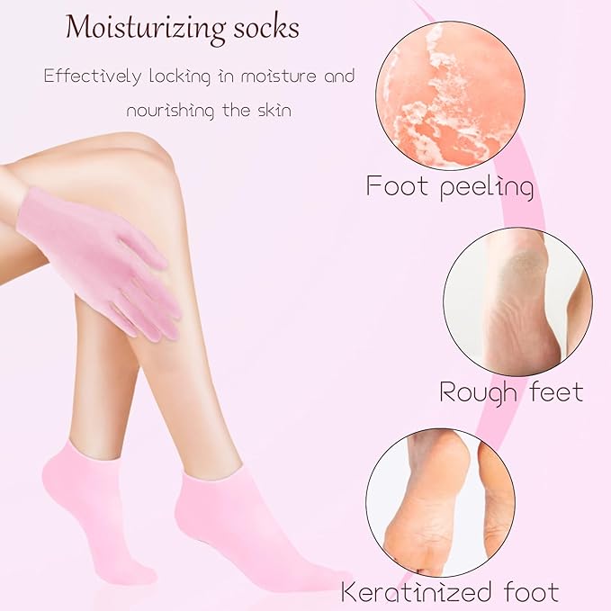 Jolbndcv 5 Pairs Silicone Moisturizing Glove Socks Silicone Gel Spa Socks Pedicure Socks Foot Care Silicone Aloe Socks for Foot Hand Softening