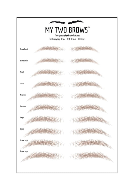 (10 pairs) Ash Brown Temporary Eyebrow Tattoo - Medium Size - Waterproof & Smudgeproof - Everyday Brow Style Eyebrow Stickers - Sheet Lasts up to 30 Days - Won't Work on Existing Brows