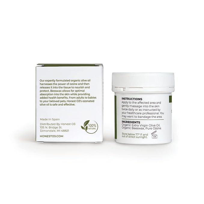 Olive Oil | Topical Ozone Oil Infused Skin Care | Ozonated Oil to Nourish, Protect & Cleanses | For People & Pets | 3.38 Fluid Ounces