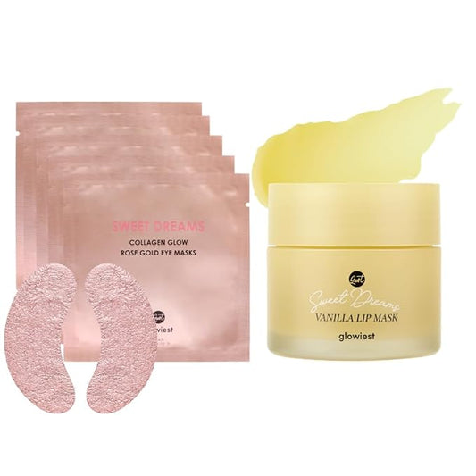 Sweet Dreams Collagen Glow Rose Gold Eye Masks under eye patches for puffy eyes + Sweet Dreams Vanilla Lip Mask