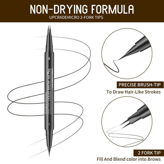 Eyebrow Pencil, Eyebrow Pen with Double-Brush Tip 2-in-1 Eyeliner Dual-Ended Microblading Long Lasting Waterproof Hair-Like Brow Pencil with Eyebrow Brush (Black)