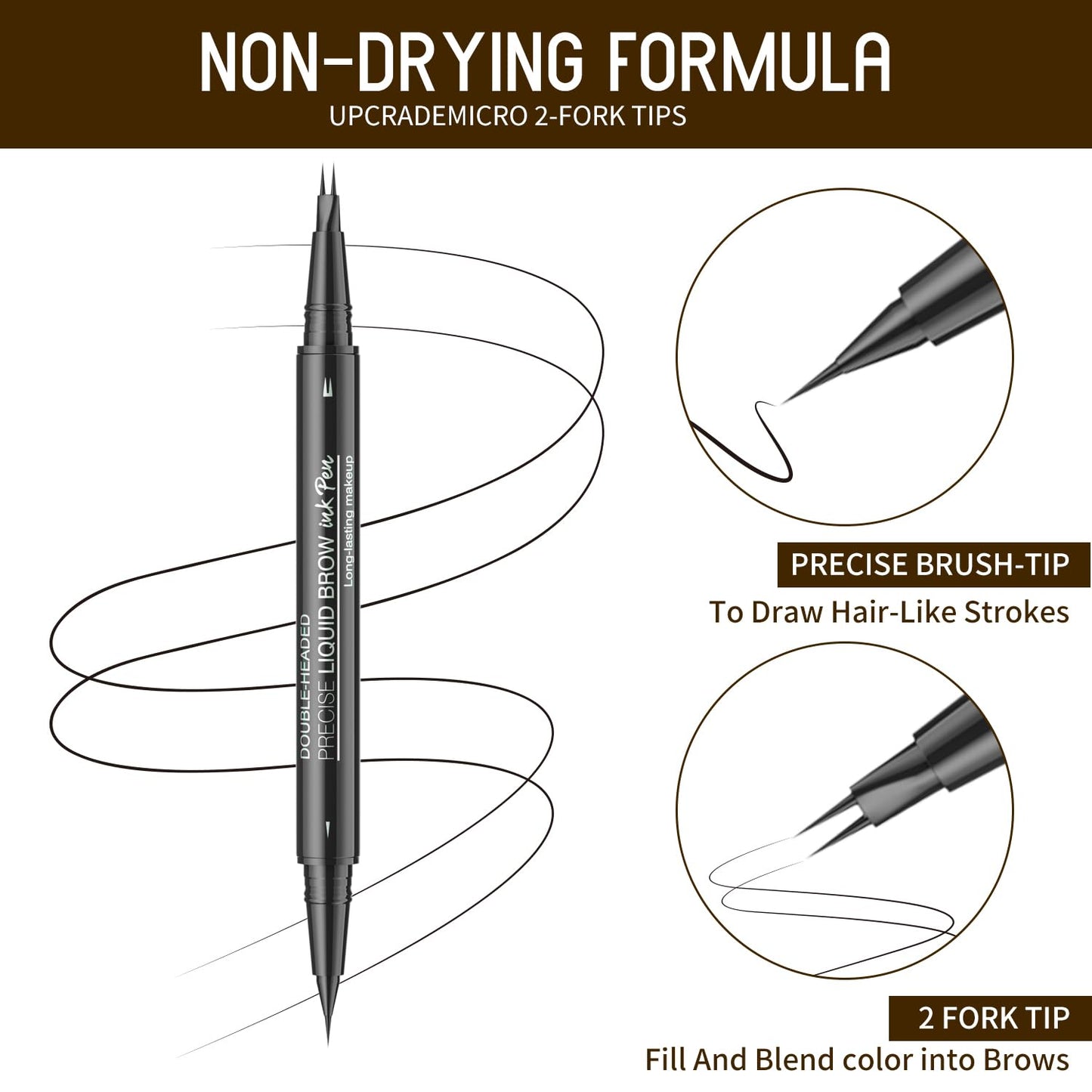 Eyebrow Pencil, Eyebrow Pen with Double-Brush Tip 2-in-1 Eyeliner Dual-Ended Microblading Long Lasting Waterproof Hair-Like Brow Pencil with Eyebrow Brush (Brown)