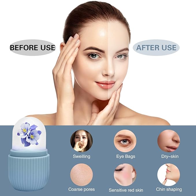 Ice Face Roller, Eye Puffiness Relief, Silicone Facial Massage Ice Mold, Reusable Face Massage, Blue