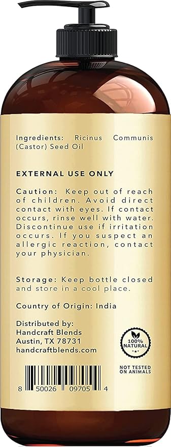 Handcraft Blends Jamaican Black Castor Oil - 16 Fl Oz - 100% Pure and Natural - Premium Grade Oil for Hair Growth, Eyelashes and Eyebrows - Carrier Oil - Hair and Body Oil
