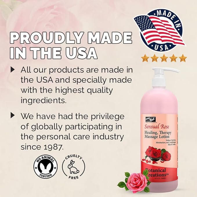 PRO NAIL - Healing Therapy Massage Lotion - Professional Pedicure, Body and Hot Oil Manicure, Infused with Natural Oils, Vitamins, Panthenol and Amino Acids (Sensual Rose, 32 Oz)