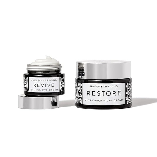 Naked & Thriving The Retinol-Alternative Duo | Restore Ultra-Rich Night Cream (50mL) + Revive Firming Eye Cream (15mL) with Hyaluronic Acid and Bakuchiol (Set of 2)