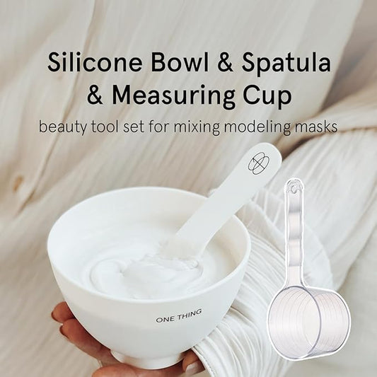 ONE THING Modeling Mask Silicone Mixing Bowl & Spatula & Measuring Cup Set 1 Count White | Facial Tool Kit for Modeling Clay Mud Peel Off Mask, Reusable Stick, Large Size Cup, Durable, Easy to Clean
