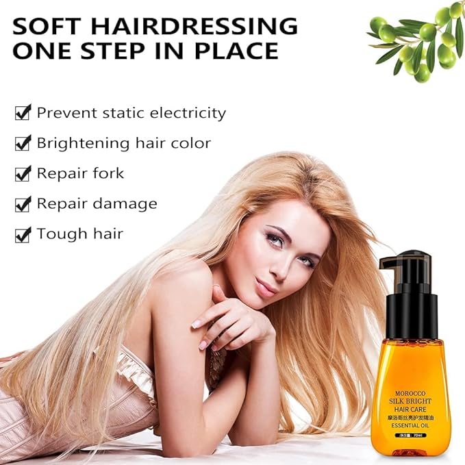 Hair Oil Serum for Frizzy Hair,Smooth & Shine Anti-frizz Hair Serum,Morocco Oil Silk Bright Hair Frizz-free Serum,Smoothing Natural Hair Care Essential Oil Reduce Dry,Curly,Wavy,Damaged Hair (2Pcs)