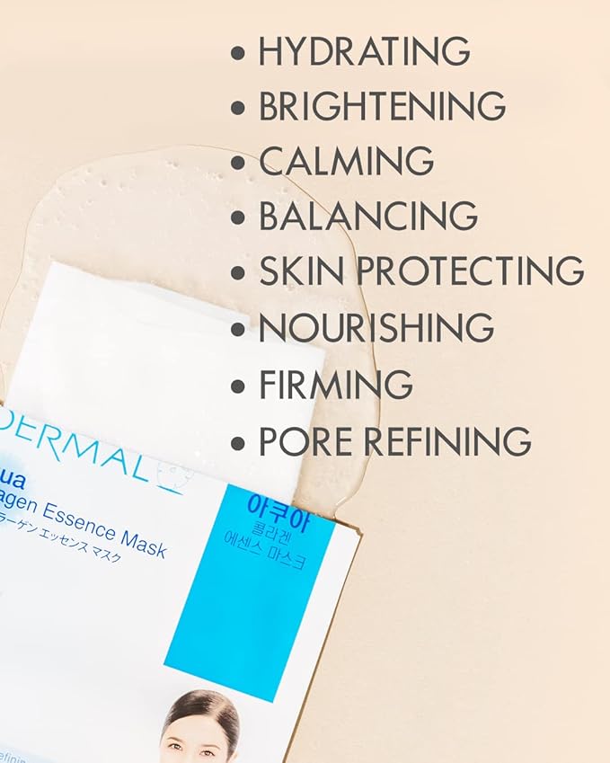 DERMAL 26 Combo Pack Collagen Essence Korean Face Mask (Green & Yellow) - Hydrating & Soothing Facial Mask with Panthenol - Hypoallergenic Sheet Mask for All Skin Types - Home Spa Treatment Mask