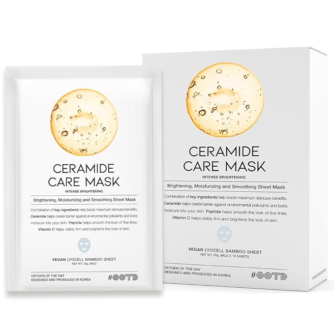Ceramide Brightening Sheet Mask For Face, Moisturizing, Anti Aging Ceramide, Peptide, Vitamin C, EVE Vegan 10EA