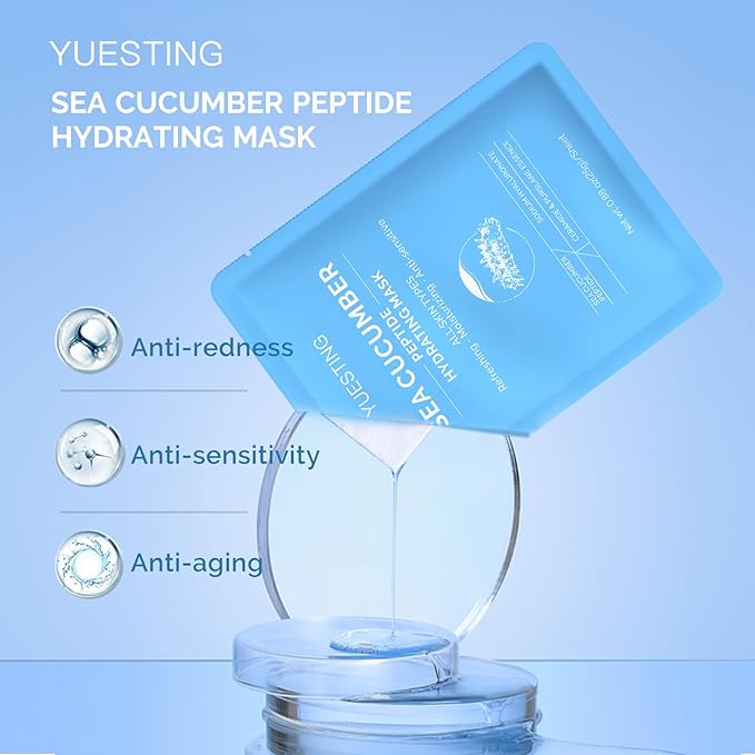 Face Mask Skincare 6 Pack,Sea Cucumber Peptide Facial Masks,Sodium Hyaluronate Ceramide Formulated Facial Masks Deep Moisturizing Face Masks