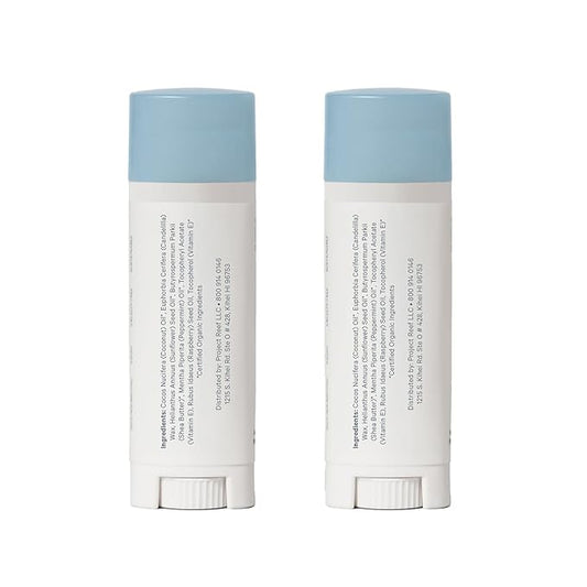 Cooling Lip Balm w/Organic Peppermint, Shea Butter, Vitamin E, Hydrating Chapstick, Soothe Dry Sunburnt Lips, After Sun Care, 2 Pack