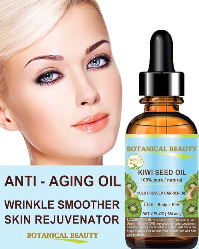 Botanical Beauty KIWI SEED OIL. 100% Pure Natural Undiluted Virgin Cold Pressed Carrier Oil 4 Fl.oz.- 120 ml for Face, Skin, Body, Hair, Nail Care