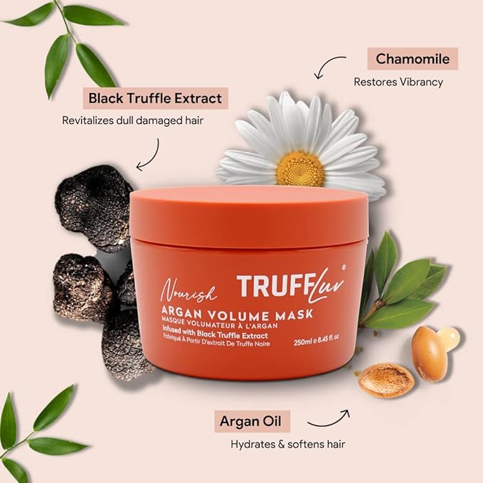 | Nourish Collection Argan Volume Mask, Infused with Black Truffle Extract, Lightweight Thickening & Volumizing Hair Mask, Restores Vitality & Builds Body, Paraben Free, Sulfate Free, 250ML