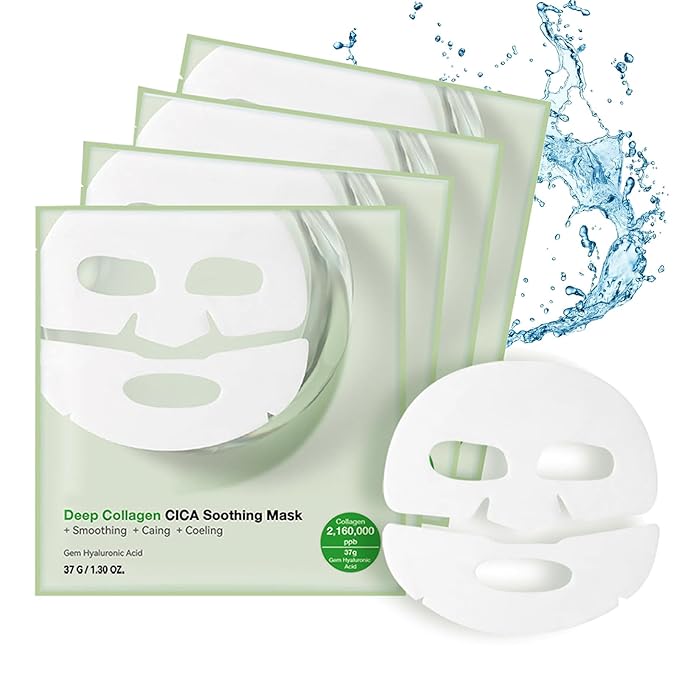 4 PACK Deep Collagen Overnight Mask, Bio-collagen Face Hydrogel Mask Korean Skincare Facial sheet masks for lifting, firming, and Elasticity Improvement (CICA Shooting Mask)
