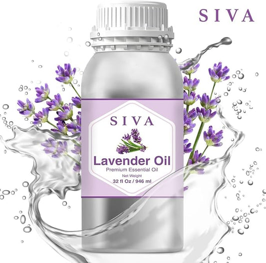Siva Lavender Essential Oil – 32 Fl Oz – 100% Natural Lavender Oil - for Diffuser, Hair Care, Face, Skin Care, Aromatherapy, Scalp and Body Massage, Soap and Candle Making