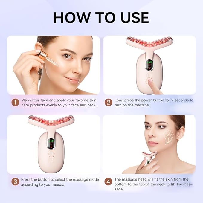 Neck Face Massager, Multifunctional Facial Massager, Face Sculpting Tool for Skin Care with Vibration, Thermal (Pink Silver)