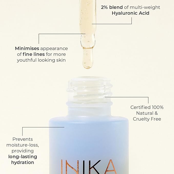 INIKA Hyaluronic Hydration Complex. Deeply hydrates and plumps skin, vegan and natural formula | Sustainable Packaging.