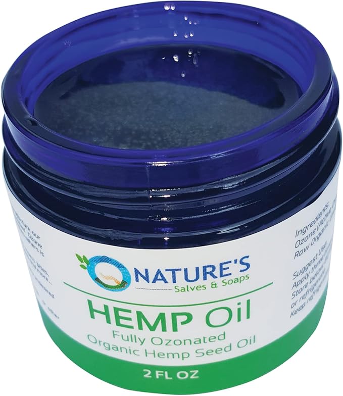 Nature's Salves Fully Ozonated 100% Organic Cold Pressed Unrefined Hemp Seed Oil - 2 Oz