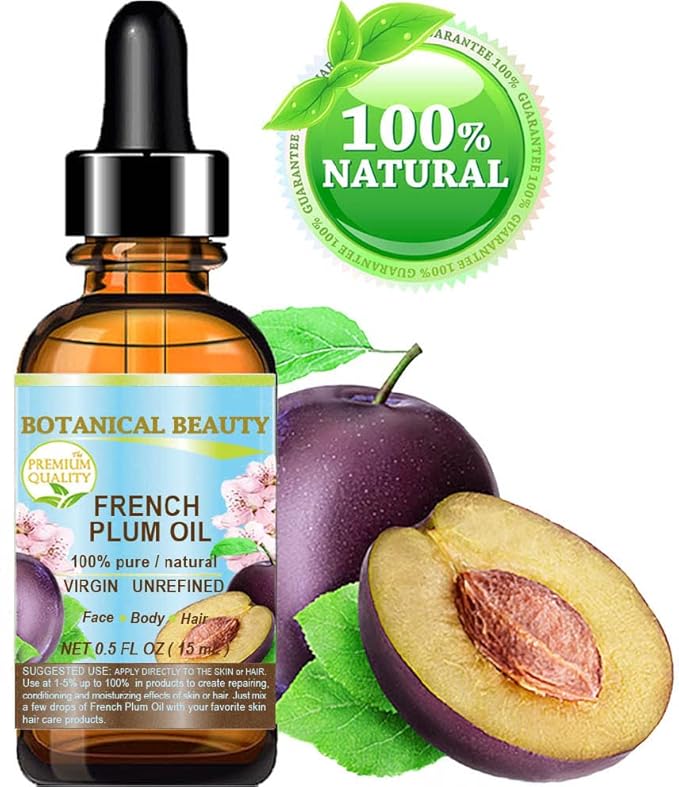 PLUM OIL French. 100% Pure Natural Virgin Unrefined Undiluted Cold Pressed Carrier Oil. For Face, Skin, Hair, Body, Lips, Nails (0.5 Fl.oz - 15 ml.) by Botanical Beauty
