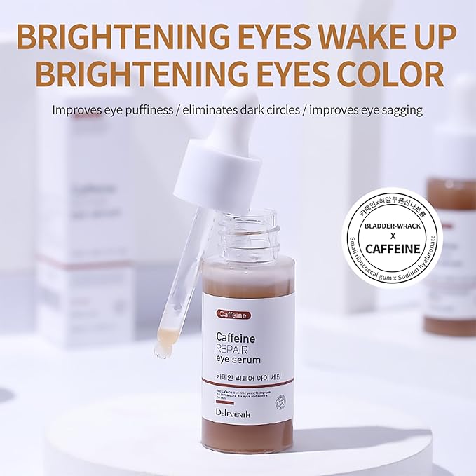 DEleventh Korean Brand Caffeine Vitamin E Eye Serum 30ml / Anti-Aging Repair Eye, Anti-Oxidation, Fade Fine Lines, Tender Skin, Remove Acne, Moisturize and Remove Dark Circles Under the Eyes