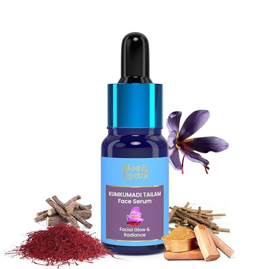 Blue Nectar Saffron & Manjish Face Oil - Original Kumkumadi Oil for Face | Ancient Glow Serum Face Moisturizer for Glowing Skin | Plant-Based Collagen Booster for Women & Men (26 Herbs, 0.33 FlOz)