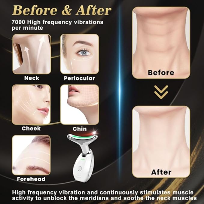 Facial Beauty Device, Portable Facial Skin Care Tools, Based on LED, Thermal, Vibration Technology, 7 Color Led Face and Neck Beauty Device for Home Use
