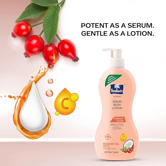 Parachute Advansed Radiant Glow Body lotion | Coconut Milk, Vitamin-C, 100% Natural, All Skin Types | 13.5 fl oz | Pack of 2