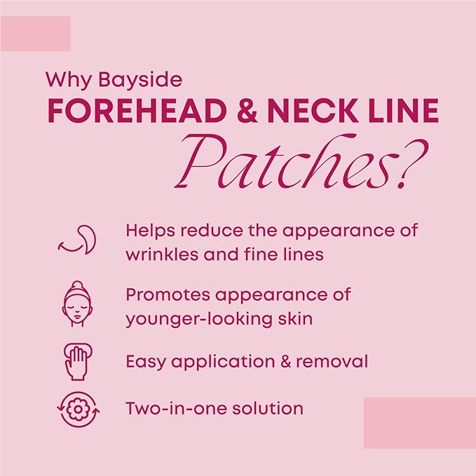 Bayside Forehead & Neck Wrinkle Patches Set | Hyaluronic Acid, Collagen & Vitamin E | Overnight Smoothing Treatment for Fine Lines & Wrinkles | Non-Invasive, Skin-Friendly Hydrating Care