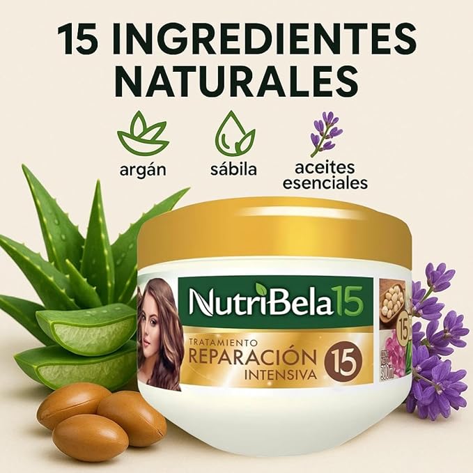 Tratamiento Reparación Intensiva Nutribela15 – 15 Ingredientes Recomendados | Suavidad, Brillo y Fuerza –10.1oz (300ml)