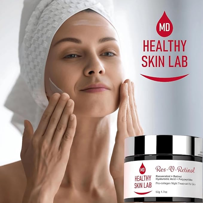 Res-V-Retinol Resveratrol Face Night Cream, Anti-Aging Neck & Décolleté Moisturizer With Retinol, Hyaluronic Acid, Polypeptides, Hydrates & Brightening, 1.7oz