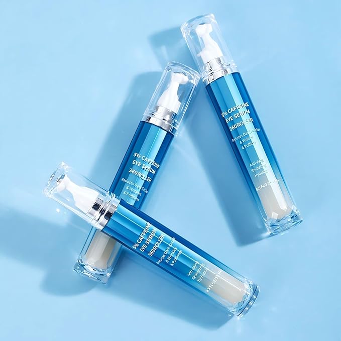 Eye Serum for Dark Circles and Puffiness, 5% Caffeine 8% Retinol Under Eye Cream with Build-In 3D Roller Applicator, Hyaluronic Acid Peptide for Hydration Fine lines Wrinkles, 0.5 fl oz