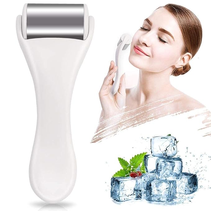 MAANGE Ice Roller for Face & Eye,Puffiness,Migraine,Pain Relief and Minor Injury,Skin Care Products Stainless Steel Face Massager Ice Roller Massager (White)