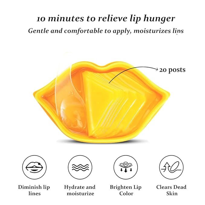 Charm Kiss 20Pcs Moisturizing Lip Mask, Lip Sleep Mask Reduces Lip Lines and Restores Moisture, Lip Mask Effectively Nourishes the Lip Skin, Gel Treatment Lip Masks Plumping Lips Mask Lip Care Products (Golden)