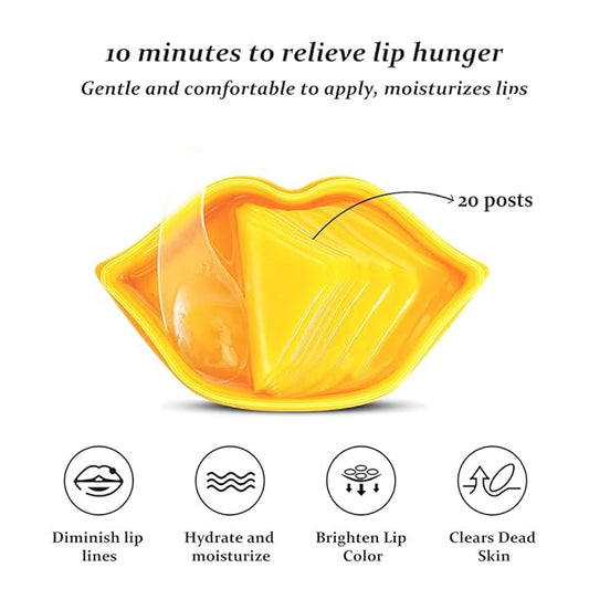 Charm Kiss 20Pcs Moisturizing Lip Mask, Lip Sleep Mask Reduces Lip Lines and Restores Moisture, Lip Mask Effectively Nourishes the Lip Skin, Gel Treatment Lip Masks Plumping Lips Mask Lip Care Products (Golden)