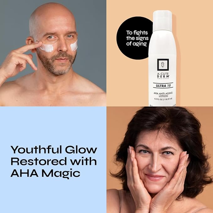 A-Cute Derm Ultra 10 AHA Anti-Aging Lotion for Exfoliation Simple and Effective for Face and Body (4 OZ)