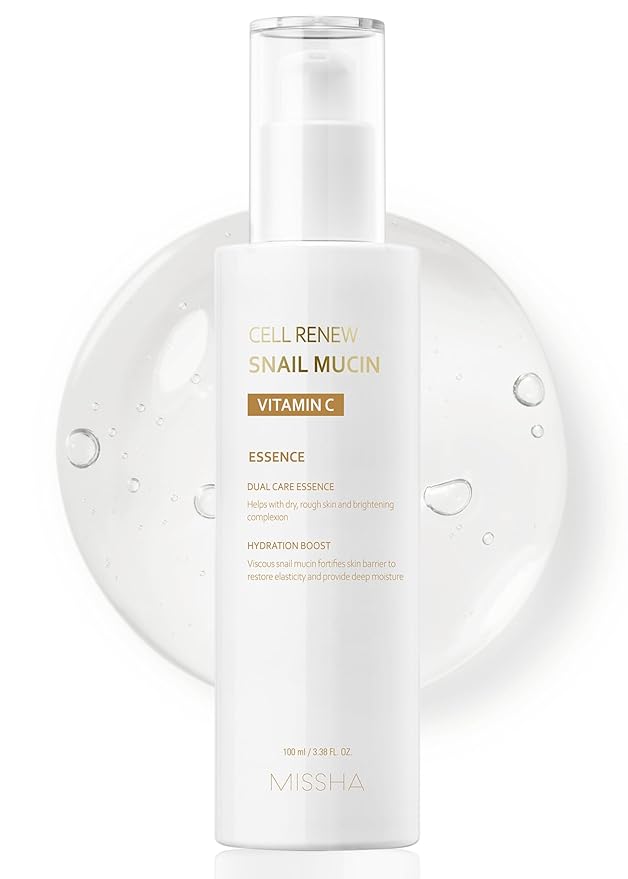 MISSHA Cell Renew Snail Mucin Vitamin C Essence Serum 3.38 Fl oz - Hydrating Korean Skincare for Glass Skin, Snail Mucin Serum for Improved Skin Texture & Complexion, Mother's Day gifts