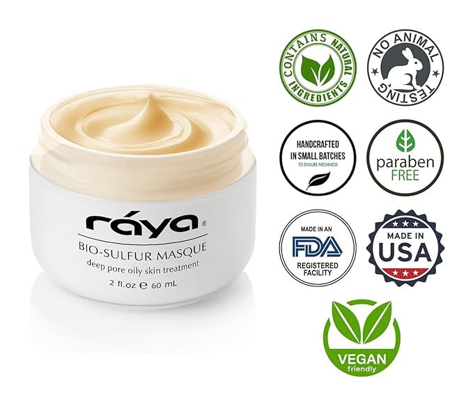 Raya Bio-Sulfur Masque (708) | Facial Clay Mask for Deep Pore Cleansing, Exfoliating Face Pack for Oily, Break-Out Skin | Vitamin-B and Bio Sulfur Formula to Control Oiliness | Skincare Face Mask