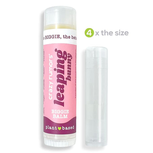 Crazy Rumors Biggie Leaping Bunny Flavored All Natural, Plant Based Lip Balm to Moisturize and Nourish your Lips - Leaping Bunny tube 0.6 oz (4x Larger than standard 0.15 oz lip balm)
