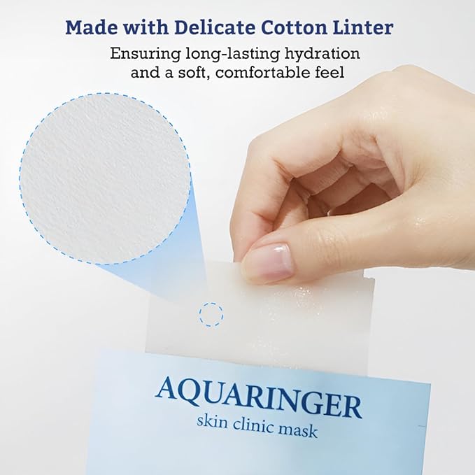 LEADERS Aquaringer Skin Clinic Mask | Intensive Hydration & Moisture Replenishment | Soothes & Calms Irritated Skin | Refreshes Dry, Dehydrated Skin | Suitable for All Skin Types - 10 Sheets