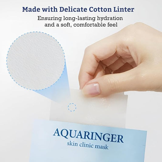 LEADERS Aquaringer Skin Clinic Mask | Intensive Hydration & Moisture Replenishment | Soothes & Calms Irritated Skin | Refreshes Dry, Dehydrated Skin | Suitable for All Skin Types - 10 Sheets