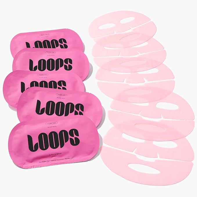 LOOPS DOUBLE TAKE - Glow Hydrogel Korean Face Mask - Calms & Soothes Skin’s Surface - Helps Refine Pores & Brighten Face, Glowing and Luminous - For All Skin Types - 5 pc