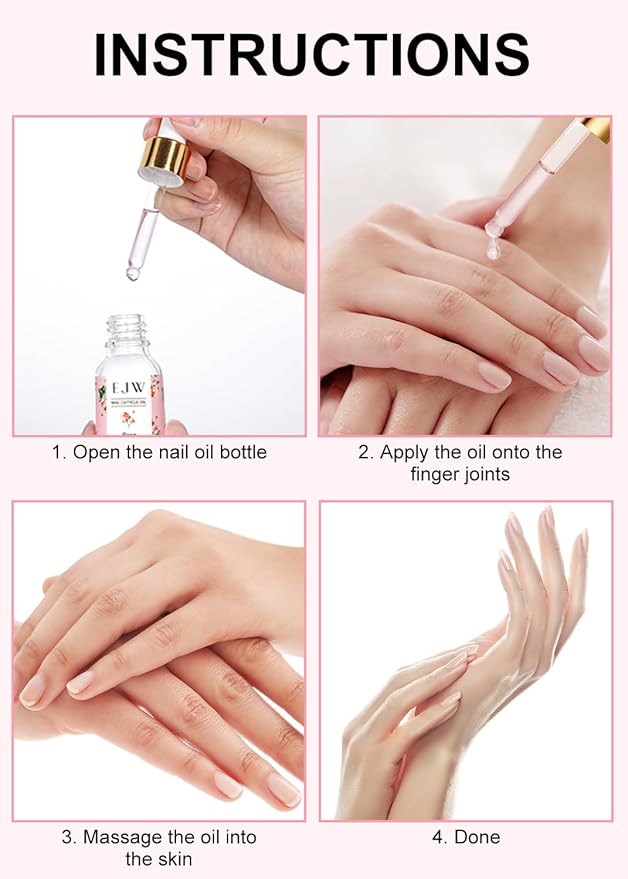 EJW Cuticle Oil for Nails, 1 Week Multi-Functional Care for Hands and Feet, Moisturizes & Strengthens Nails, Improves Hangnails & Dry Skin, Natural Ingredients, Rose