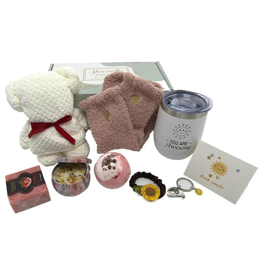 Birthday Gifts for Women Best Friend,Personalized Unique Gift Basket with Bath Bombs and Scented Candles for Mom,Wife,Girlfriend,Sister Relaxation,Inspirational Sunflower