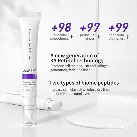LANBENA Under Eye Cream, Retinol Eye Cream for Dark Circles and Puffiness, Daily Anti-Aging Under Eye Cream with Retinol & Hyaluronic Acid to Fight Fine Lines and Firm Skin (0.68 FL OZ)