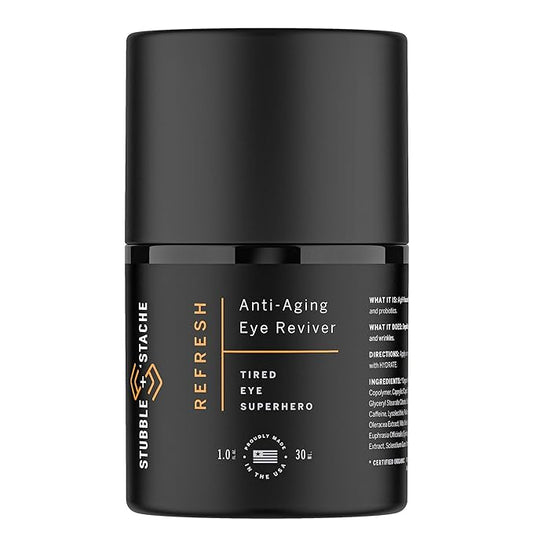 stubble & stache Refresh Under Eye Cream for Men – Reduces Puffiness, Smooths Fine Lines, Brightens Tired Eyes – With Acmella, Caffeine & Hyaluronic Acid – Fast-Absorbing, Fragrance-Free – 1oz