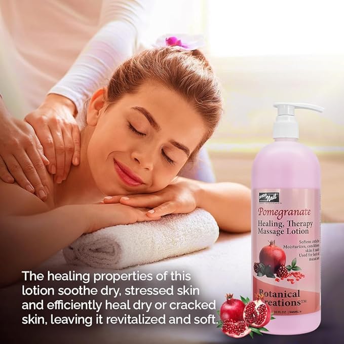 PRO NAIL - Healing Therapy Massage Lotion - Professional Pedicure, Body and Hot Oil Manicure, Infused with Natural Oils, Vitamins, Panthenol and Amino Acids (Pomegranate, 32 Oz)