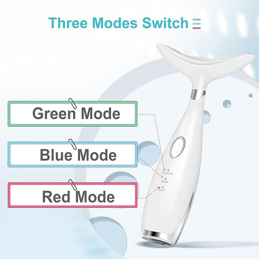 Neck Face Beauty Device, Skin Care Face Massager, 3 in 1 Facial Massage Tool with Heating & Vibration, White