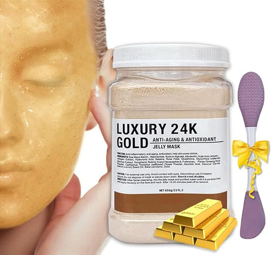 Jelly Mask Powder for Facials,Tea Tree Moisturizing Jelly Face Mask,24k Gold Jelly Face Mask,Face Masks with Double-ended Silicone Brush, 23 Fl Oz