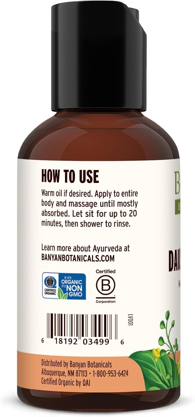Banyan Botanicals Daily Massage Oil – Organic Ayurvedic Massage Oil – Balancing and Grounding Massage Oil with Organic Ashwagandha & Organic Shatavari – 2 oz – Non GMO Sustainably Sourced Abhyanga Oil